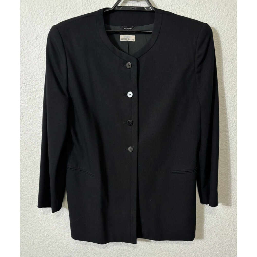 Vintage I.Magnin Blazer Womens 16 Black‎ Wool Sanyo Lagenlook Long Sleeve